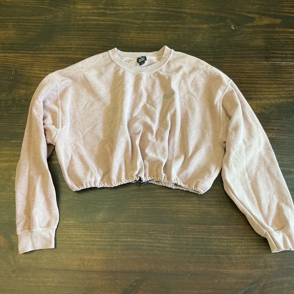 BDG Urban Outfitters Pink Cropped Drawstring Sweatshirt Womens Medium Logo Crew